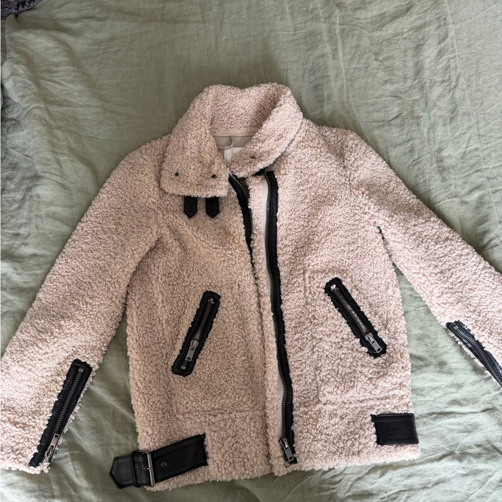 Cream Sherpa Jacket with leather Accents